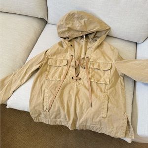 Free People lace up khaki pullover with hood
